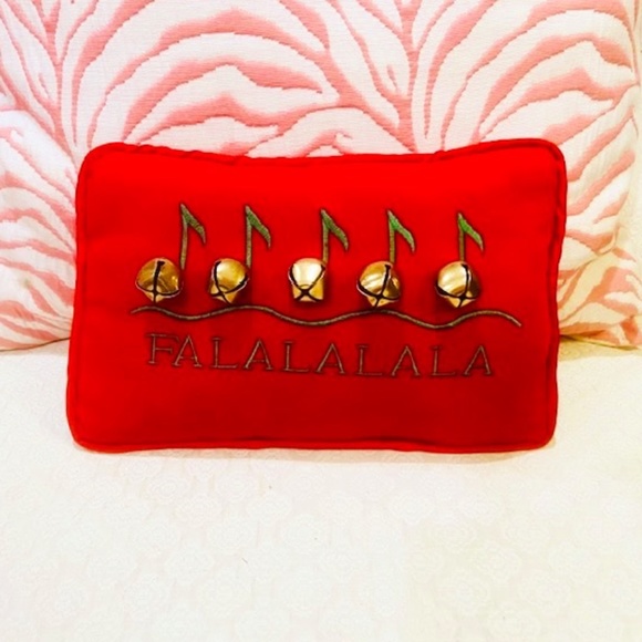 O9-Small Embroidered Christmas Pillow with Jingle Bell Musical Notes - Picture 2 of 6